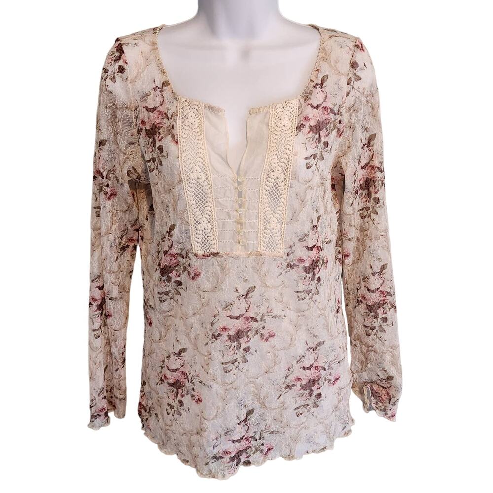 Ralph Lauren Denim & Supply Floral Lace Blouse Sheer Long Sleeve Size Large